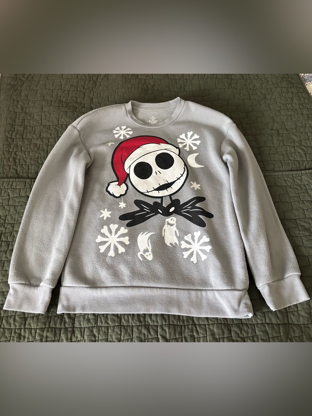 Disney Light Gray Kids Sweatshirt with Red Santa Hat Jack Skellington Graphic
